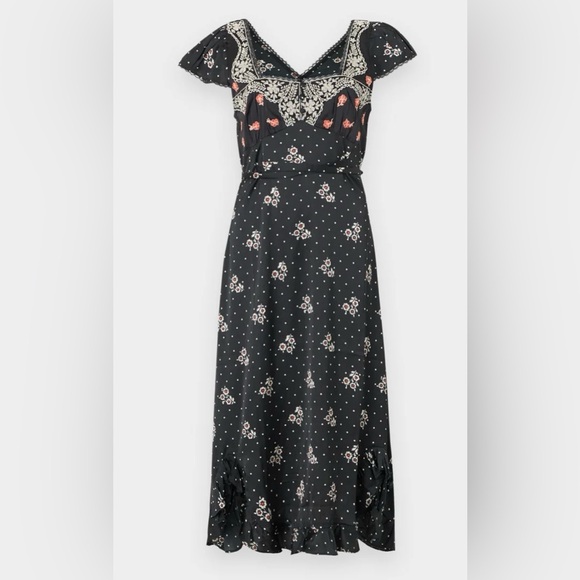 Free People Haven Midi Dress Black Combo Floral Embroidered Backless Size M NWT - Picture 5 of 16